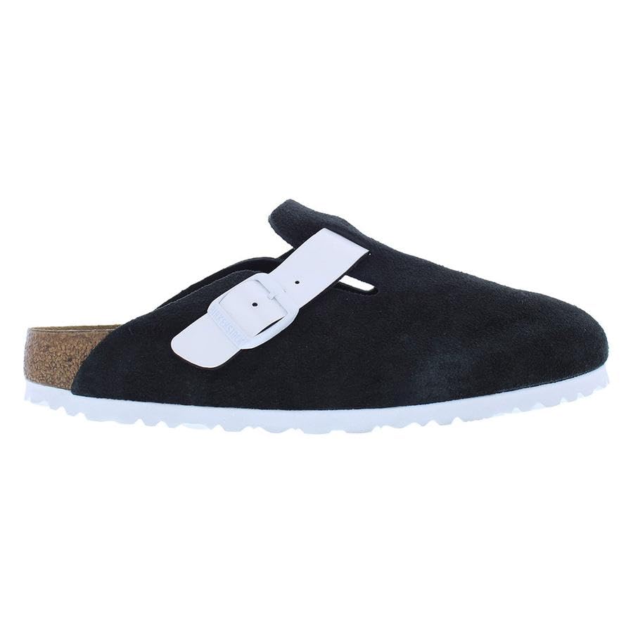 Image of Birkenstock Boston BS Suede Narrow Unisex Shoes Size 5, Color: Black /White-Black