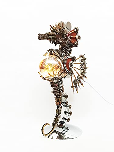 JOEBO Rompecabezas 3D Steampunk mecánico de metal, 2100 piezas, kit de modelo de caballito de mar con lámpara de fuegos artificiales, adornos de animales tradicionales/1018