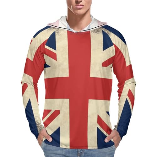 Men's Sun Shirts UPF 50+ Rash Guard Long Sleeve Sun Protection Hoodie UK Flag Lightweight Shirt M