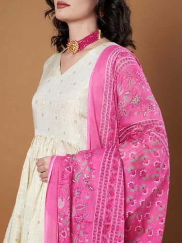 Image of Women's Cotton Blend Floral Print Dupatta with 2.20 Meters | Women's cotton printed dupatta with tassels