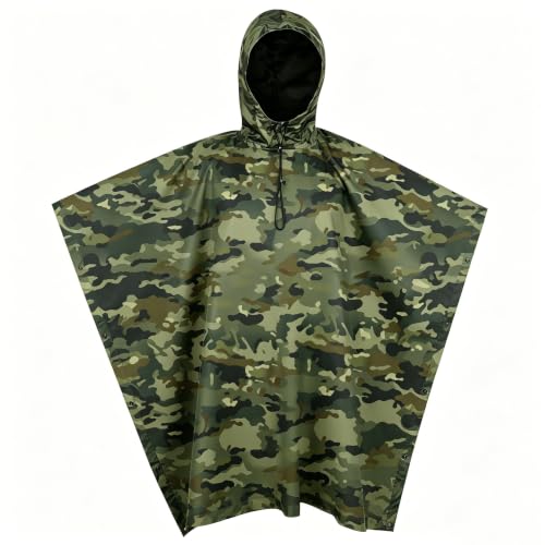 GRVCN Military Rain Poncho, Camouflage Rain Coat Outdoor Waterproof Lightweight