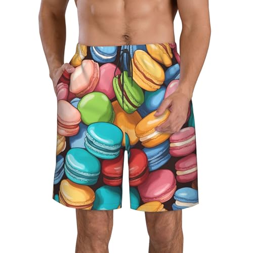QYUHBNS Macaron Biscuit - Pantalones cortos de playa para hombre, con cordón elástico, cintura elástica, casual, a la moda, ligeros, trajes de baño, blanco, XL