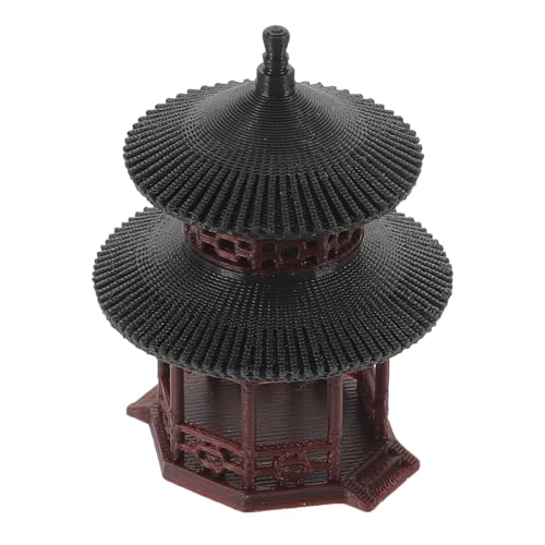 Hemobllo Figurine de Pavillon Miniature en Résine Petit Modèle à Double Toit Rond Décoration de Jardin Asiatique Ornement de Bonsaï et Micro-Paysage Statue de Pagode Traditionnelle