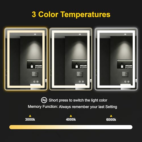 Image of LED Bathroom Mirror with Lights, 24 inchx36 inch Lighted Vanity Mirror for Wall