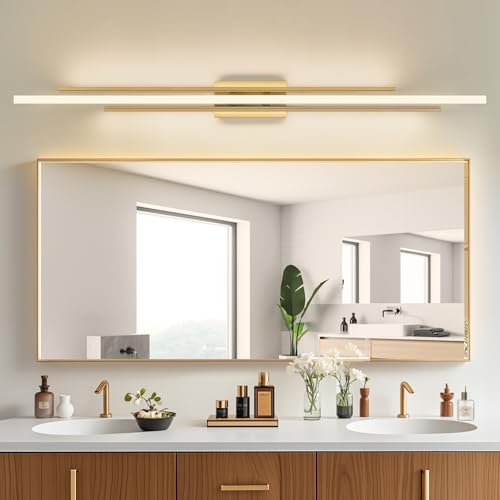 Image of 55 inch Long Vanity Light Gold Bathroom Wall Light Fixtures Long Vanity Lights Over Mirror Lighting Lamps Dimmable Bathroom Wall Mount Lighting Over Vanity Mirror