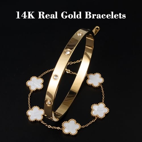 3Pcs Floral 18K Gold Plated Bangle Bracelets for Women Set,Cubic Zirconia Open Heart Gold Stainless Steel Bangle Bracelet Fashionable Jewelry Gift For Wife and Girlfriend3