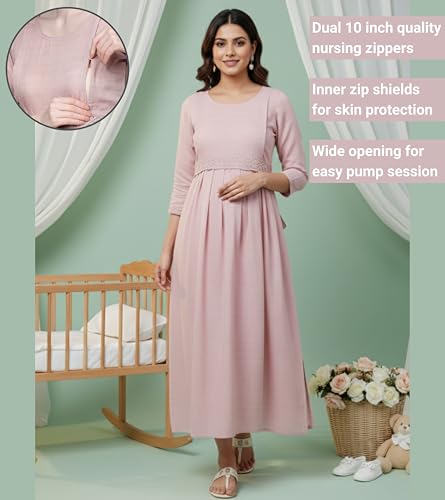 Image of DUMMY SHAPE Maternity Gown for Women | Floral Anarkali Flare Kurta with Dual Nursing Zippers | Pregnancy & Breastfeeding | Feeding Kurtis | Baby Shower | Mom to Be Gifts for Pregnant Woman