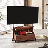 Soporte versátil: Este soporte de TV móvil es ideal tanto para la oficina como para el hogar. Es un centro de actividades versátil para interactuar y comunicarse con tu familia. El soporte de TV portátil y desmontable con ruedas cuenta con dos estantes para guardar cámaras, accesorios, material de lectura y más.