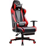 GTRACING Footrest, Ergonomic Computer Game Desk, Reclining Gamer Chair Seat Height Adjustment Swivel Rocker with Headrest and Lumbar, Red
