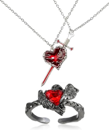 Buy Gothic Necklace, Gothic Rings, Set of 3 Pieces, Dark Red Heart and Sword Pendant Necklaces with Ring, Gothic Fashion Accessories for Concerts, Themed Events and Daily Alternative Style Wear at Amazon.in - Image 1
