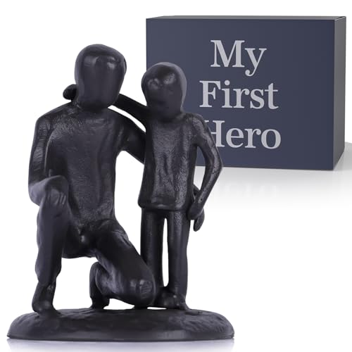 GrivSheen Iron Father and Son Sculpture,Sentimental Gifts for Dad,Meaningful Birthday Gifts for Father Son,Coolest Presents on Father's Day,Black Figurines,Metal Memorial Gifts for Loss