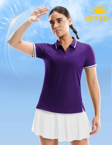 Image of MIER Golf Polo Shirts for Women - 1 /4 Zip Short Sleeve Tennis Tops, Dry Fit