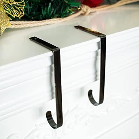 Set of 2 Metal Christmas Stocking Holder Hooks Xmas Fireplace Hanger Hooks with Scotch Tape Design Holiday Mantel Metal Grip for Hanging Christmas Party Decor Holiday Supplies Black 2 Pack J Cover