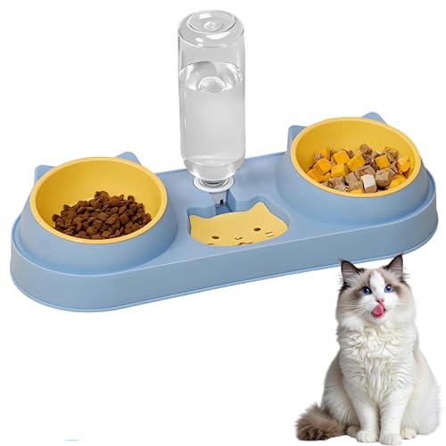 Distributeur d'eau et double gamelle pour chat avec support et cuillères