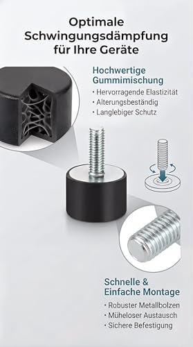 KooingTech Schwingungsdämpfer, Gummipuffer M6, Gummi Vibrations Isolation Gummidämpfer für Auto Boot Spulen Schwarz, VD20*15 M6*18 (4)