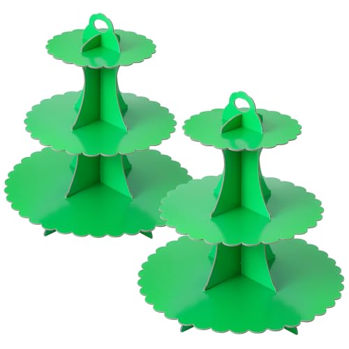 Soleebee 3-Tier Cupcake Stand, Cardboard Cupcake Tower, Dessert Cup Cake Stand Tower for Birthday Wedding Party Decoration, Cupcake Tier Stand 2 Set (Green)