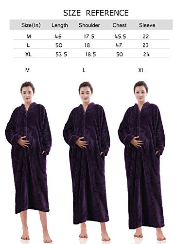 Artfasion Womens Fleece Robe Plush Long Zip-Front Bathrobe With Pockets (X-Large, Grey) #TOP6