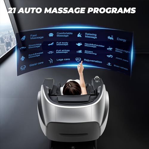 HealthRelife Business Class Massagesessel Ganzkörpermassage mit Körperscan Shiatsu Automatischer Wadenstützverlängerung und Wadenknetmassage (Schwarz-Grau)