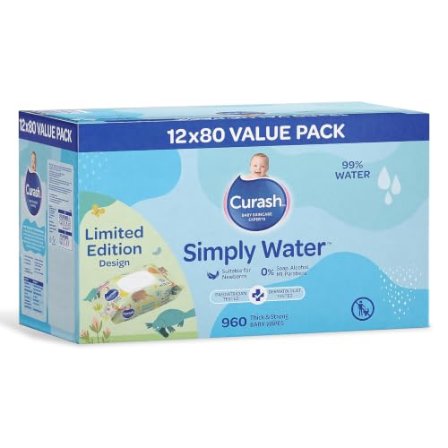 New Formula Curash Simply Water Baby Wet Wipes Nursery Designs 12 x 80 Pack