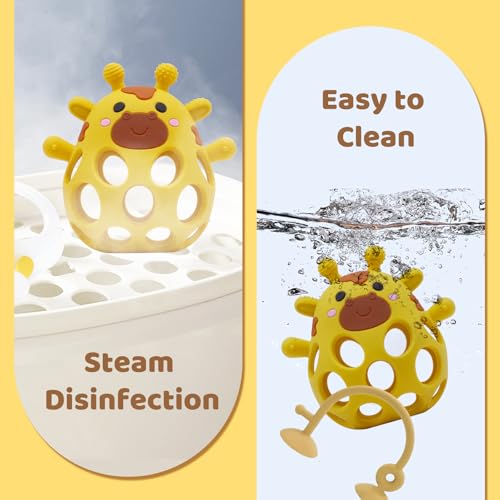 Image of Baby High Chair Toys Teething Chew - Baby Table Toys, High Chair Suction Toy Teething Toys Silicone Teethers, Food Grade Silicon for 6 12 18 Months Yellow