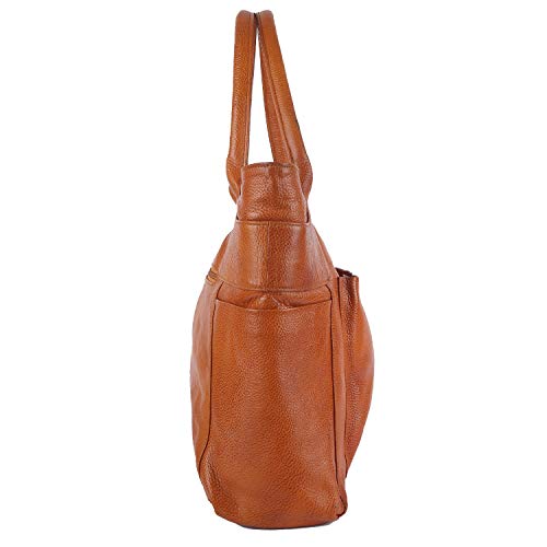 Image of Green Hide Zenya Genuine Leather Ladies Shoulder Side Bag Large Capacity Tan Brown Colour Classic Design Casual Formal Tote Handbag Double Top Handle Hobo Girls Women Purse for Travel Office
