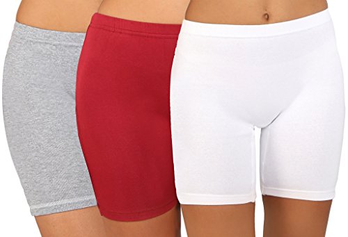 Image of Bralux Cycling Shorts for Women, Girls with Cotton Spandex Set of 3 - Multi Colour Rib Shorts