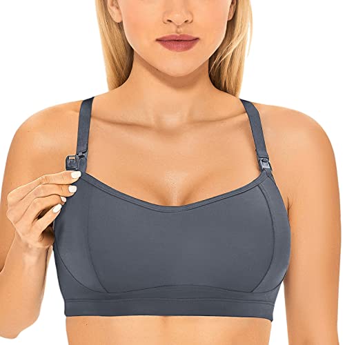 Gratlin Women's Nursing Bras Support Nursing Sports Bra Racerback Wireless Padded Breastfeeding Maternity Bras Graphite Grey Small #TOP7