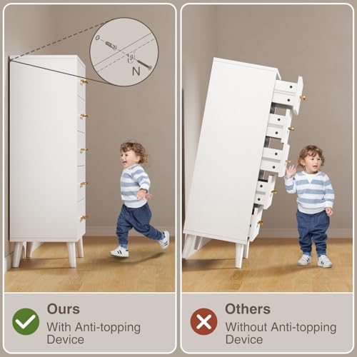 Aiho 5 Drawer Dresser, Tall Dresser with Metal Handles, Wood Storage Organizer for Bedroom, Hallway, or Entryway, White