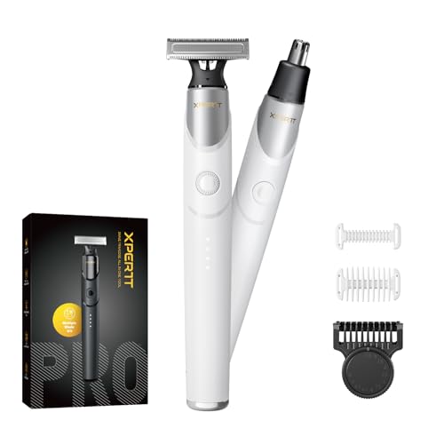 Xpert T Magnetic Afeitadora y Cortabarbas Eléctrica Todo en Uno, Peine Ajustable 12 en 1, Recortador de Nariz, Depiladora y Recortador Corporal para Hombre y Mujer, Carga Rápida Tipo C (Blanco-Solo)