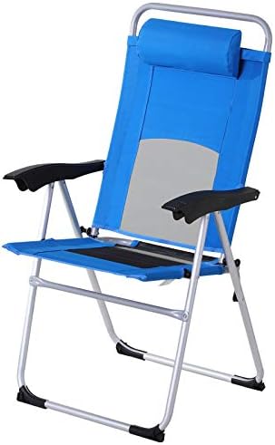 Outsunny Outdoor Garden Folding Chair Patio Armchair 3-Position Adjustable Recliner Reclining Seat with Pillow - Blue