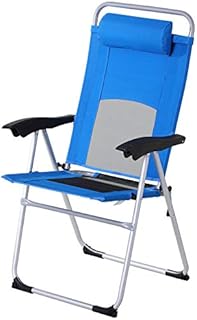 Outsunny Outdoor Garden Folding Chair Patio Armchair 3-Position Adjustable Recliner Reclining Seat with Pillow - Blue