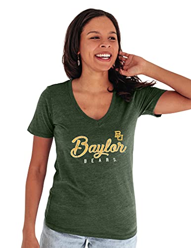 Blue 84 Women's Baylor Bears Premium V-neck Tri Blend T Shirt, Baylor Bears Forest Green, X-Large