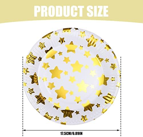 30 Party Plates, 7" Foil Stamping Wave/Stripes/Stars Paper Plate for Birthday Party, Family Dinner, Wedding Celebration