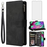 Asuwish Compatible with Samsung Galaxy A70 Wallet Case Tempered Glass Screen Protector and Flip Cover Card Holder Stand Cell Accessories Phone Cases for Glaxay A70S A 70 Gaxaly 70A S70 Women Men Black