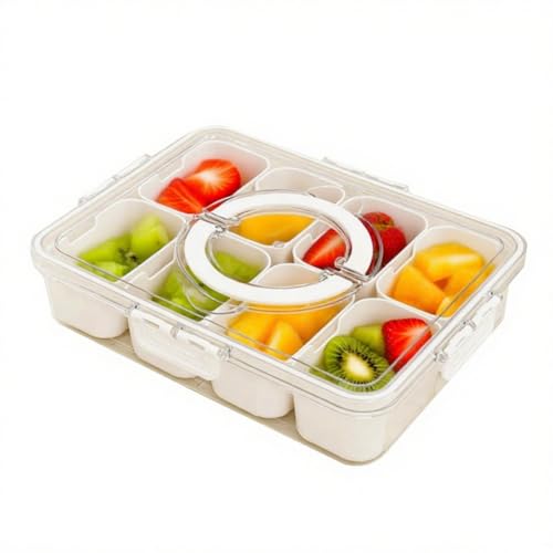 Bosmsaslad Snack Box con Tapa y Asa, Bandeja Dividida para Aperitivos, Caja de Snacks con 8 Compartimentos Extraíbles, Contenedor Almacenamiento Alimentos Portátil para Picnics y Reuniones Familiares