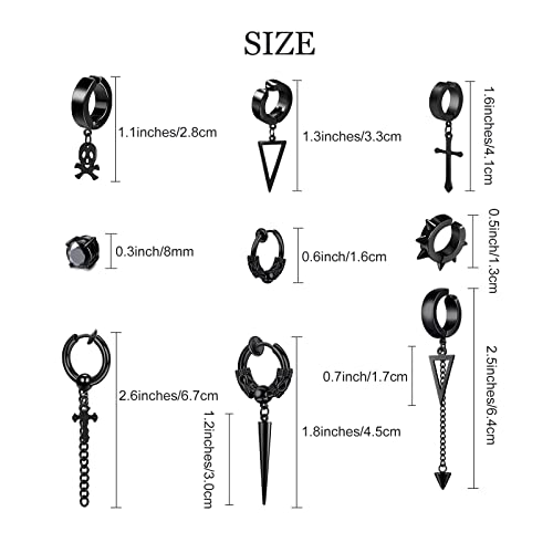 14 Pcs Black Punk Stainless Steel Fake Piercing Cross Dagger Sword Spike Rivet Triangle Dangle Tassel Clip On Hoop Earrings Set For Women Men, Non Pierced Fake Cz Stud Earrings #TOP7