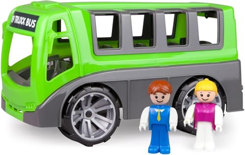 Lena 04454 - Truxx Bus, Spielbus Fahrzeug ca. 27 cm, Spielset mit robustem Reisebus und 2 vollbewegliche Spielfiguren, Spielfahrzeug Set für Kinder ab 2 Jahre, Spielzeugbus in grün/grau