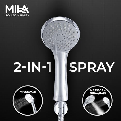 Image of Mila Glide 2-Function Hand Shower | Massage, Massage + Spray /Rain Modes | Chrome Finish |Modern Design | Includes Hose (1.5m), Bracket & Installation Kit (Φ95mm)