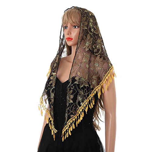 Wedding Lightweight Church Veils Lace Scarf Tassel Veils for Church Bridal Mass Tulle Wrap Mantilla Veils for Women3
