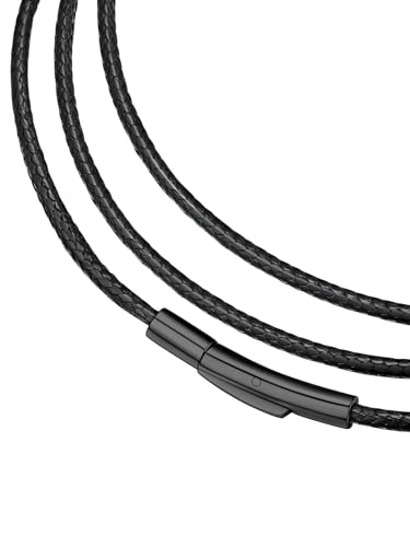 FaithHeart Men's Necklace Cord with Black Stainless Steel Clasp 2MM/3MM Braided Leather Chain Necklace for Dad Husband