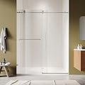44-48" W x 76" H Frameless Shower Door, Sliding Glass Shower Door with 5/16"(8mm) Clear SGCC Tempered Glass, Bathroom Doors for Walk in Shower Silent Soft-Close Design, Brushed Nickel