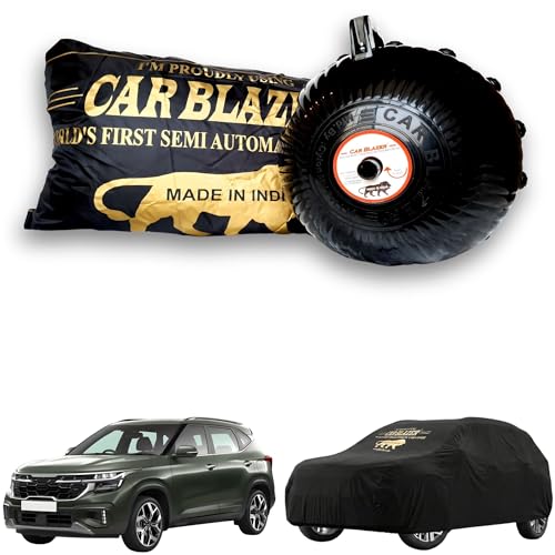 Image of CARBLAZER Portable & Semi-Automatic Full Body Car Covers: Heavy Duty Device| Anti-Theft| Dust & Scratch Proof | Water & Wind Resistant|Custom Fit| Dual-Side Cover, Compatible for KIA Seltos