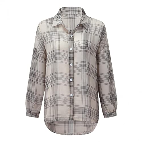 Women's Fall Color Block Plaid Flannel Shacket Jacket Button Down Shirt Coat Tops Relaxed Fit Two Buttoned Chest Pockets Long Sleeve Mid-Weight Flannel Overshirt Outerwear #TOP2