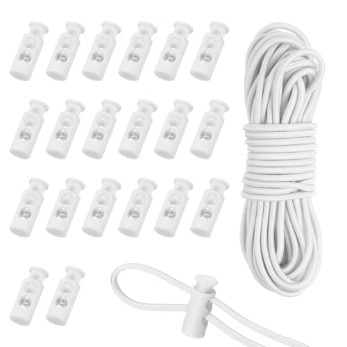 uxcell 20 Pcs Double-Hole Spring Cord Locks & 16ft Elastic Cord White