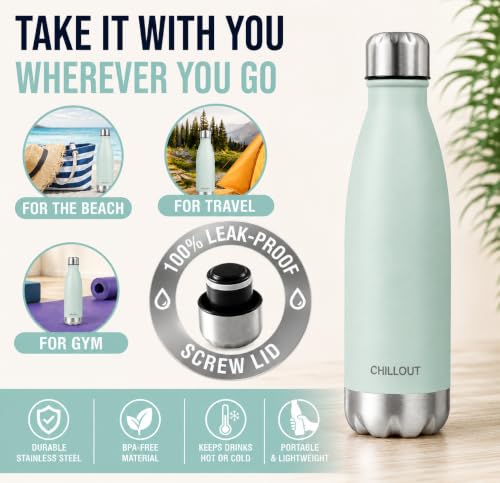 Image of CHILLOUT LIFE 17oz Insulated Stainless Steel Water Bottle, Leak Proof