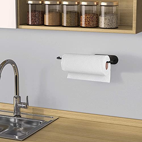 Image of VAEHOLD Self Adhesive Paper Towel Holder Under Cabinet Mount, Wall Mounted Paper Towel Roll Holder for Kitchen, Bathroom, Wall - SUS304 Stainless Steel (Black)
