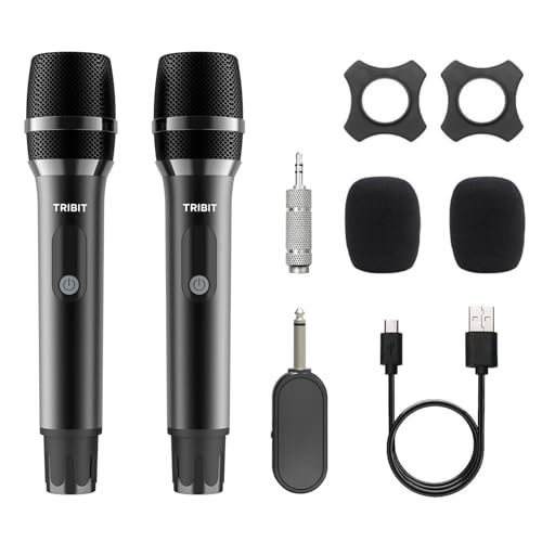 Tribit Wireless Microphone, Dual Handheld Cordless Dynamic Mic System with 2.4GHz Rechargeable Receiver, 40H Battery Life, Plug and Play for Karaoke, Party, Wedding, DJ, Church, Speech, Meet