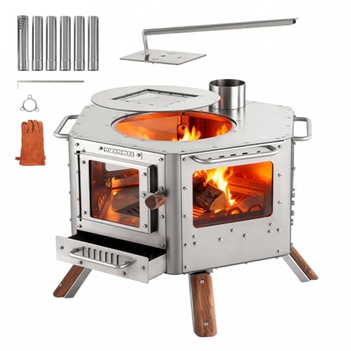 Hexagon Wood Stove 5-Side Panoramic Glass & Airwash,