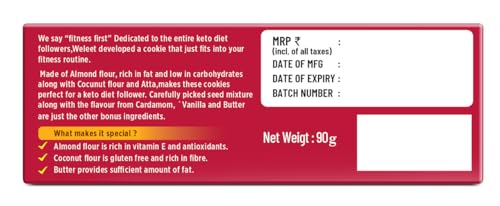 Image of Weleet Keto Diet Digestive Healthy Cookies| Home /Office Snack, 0% Maida /White Flour & Sugar| No Added Preservatives, Flavours & Colours, Enriched with Natural Ingredients | Pack of 2 (Each 90gm)