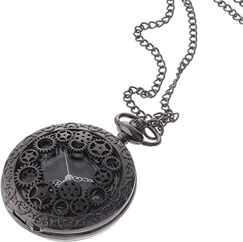 Montre de poche vintage for homme, montre de poche décorative, montre de poche vintage en alliage rétro à clapet, engrenage creux, horloge suspendue, accessoire de costume de cosplay avec chaînes, col